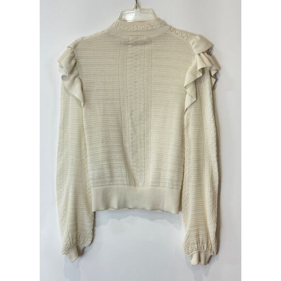 Chloe Knit Sweater Size S Vanilla Ice Ruffle Puff Sleeve MOP Buttons Mock Neck - Picture 7 of 16